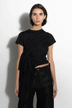 BLACK T-SHIRT WITH SIDE BOW