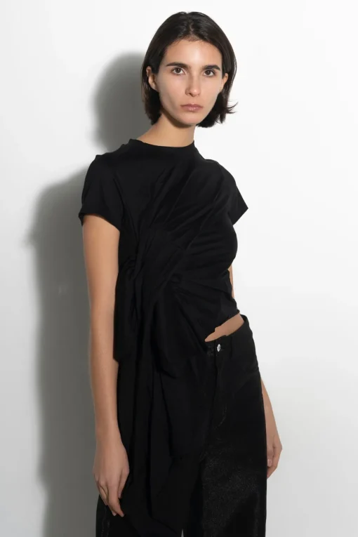 BLACK T-SHIRT WITH SIDE BOW