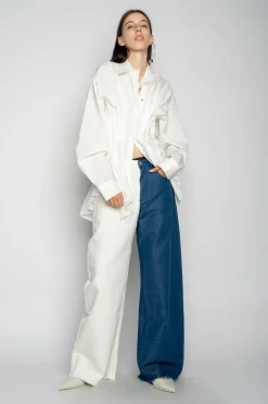 BLUE AND WHITE BOYFRIEND TROUSERS