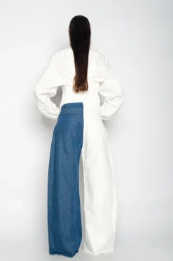 BLUE AND WHITE BOYFRIEND TROUSERS
