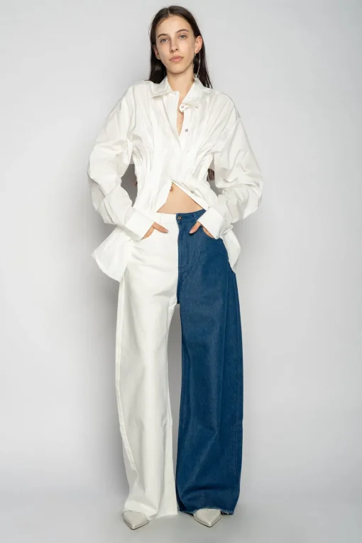 BLUE AND WHITE BOYFRIEND TROUSERS