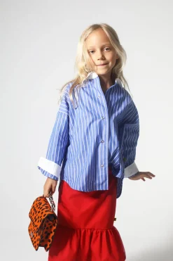 BLUE AND WHITE STRIPED LOOSE SHIRT