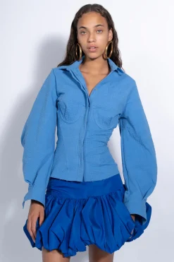 BLUE CORSET FITTED SHIRT