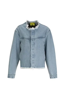 BLUE DENIM COLLARLESS JACKET