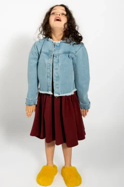 BLUE DENIM COLLARLESS JACKET