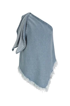 BLUE DENIM ONE SHOULDER KNOT TOP