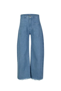 BLUE DENIM PATCH POCKET BOYFRIEND TROUSERS