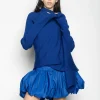 BLUE DRAPED JUMPER IN MERINO KNIT