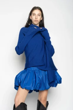 BLUE DRAPED JUMPER IN MERINO KNIT