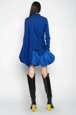 BLUE DRAPED JUMPER IN MERINO KNIT