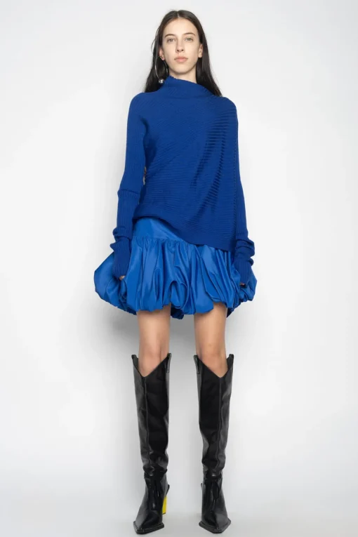 BLUE DRAPED JUMPER IN MERINO KNIT