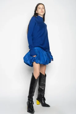 BLUE DRAPED JUMPER IN MERINO KNIT