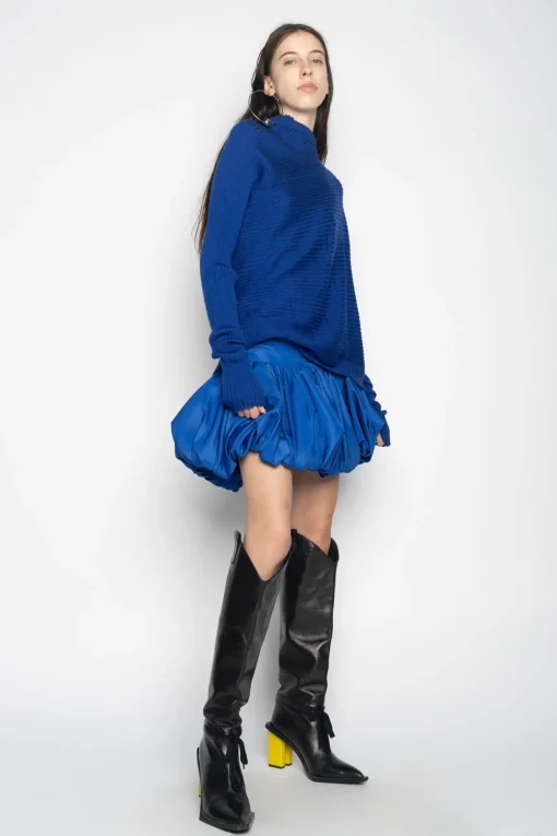 BLUE DRAPED JUMPER IN MERINO KNIT