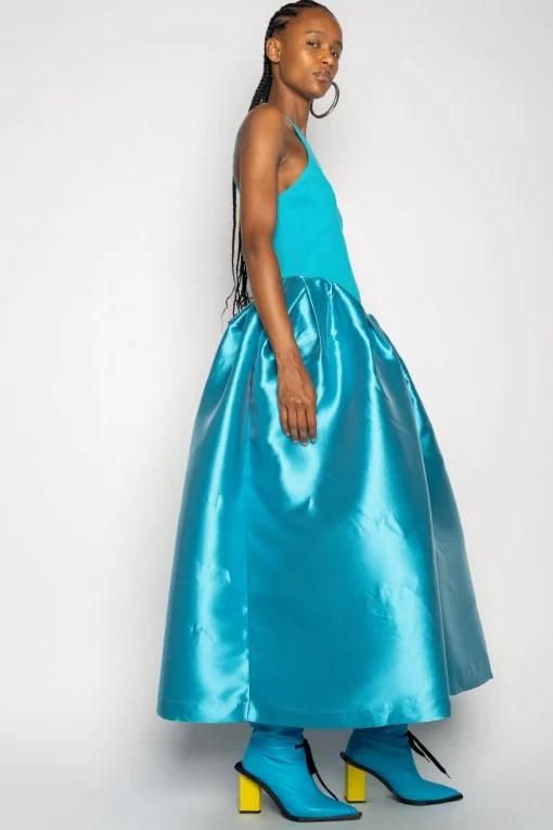 BLUE DRESS WITH TANK TOP SCOOPED