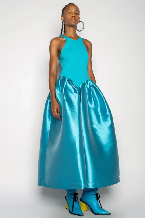 BLUE DRESS WITH TANK TOP SCOOPED