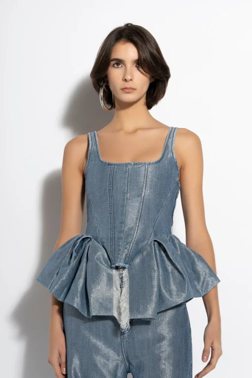 BLUE LUREX FITTED CORSET