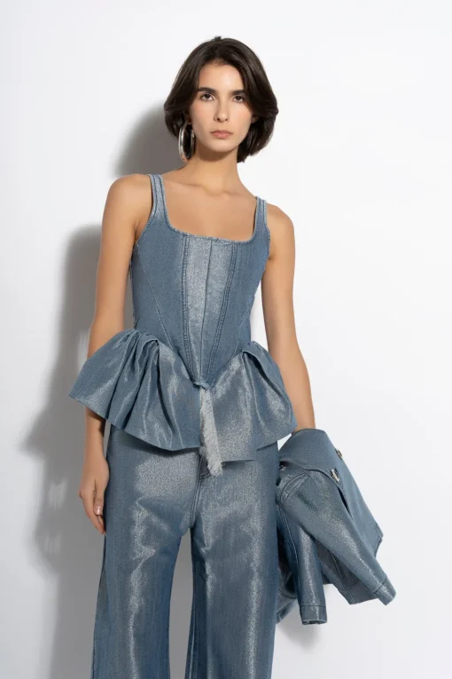 BLUE LUREX FITTED CORSET
