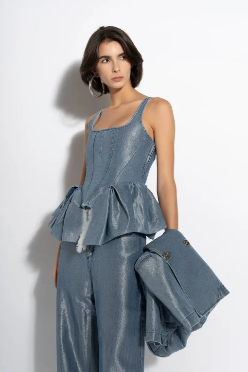 BLUE LUREX FITTED CORSET