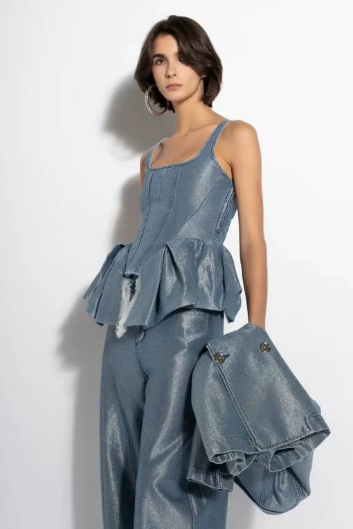 BLUE LUREX FITTED CORSET