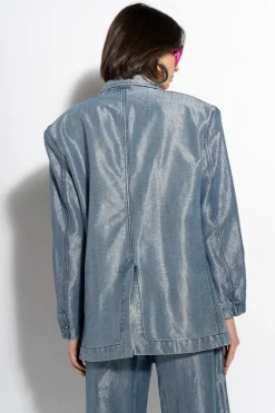 BLUE LUREX OVERSIZED BLAZER