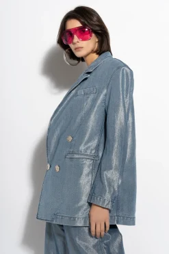 BLUE LUREX OVERSIZED BLAZER