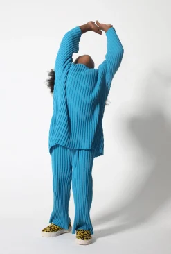 BLUE MERINO KNIT TROUSERS