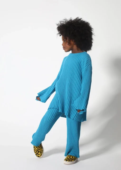 BLUE MERINO KNIT TROUSERS
