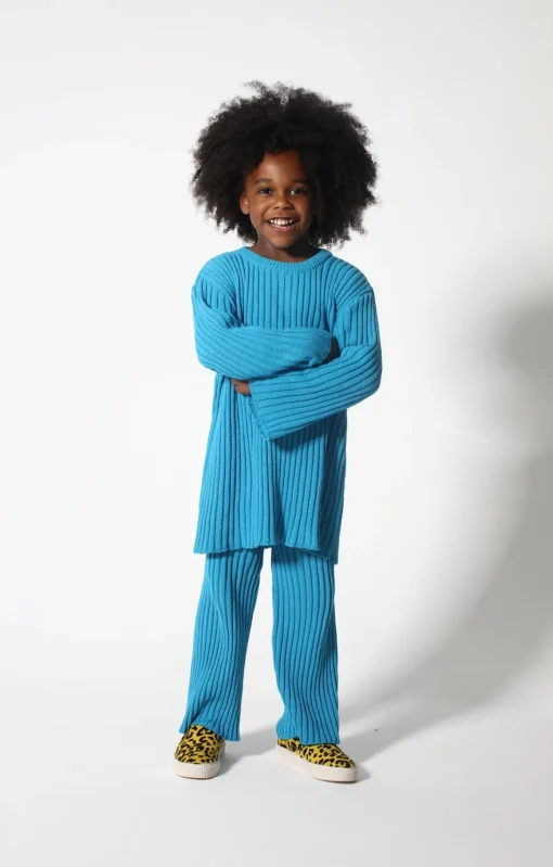 BLUE MERINO KNIT TROUSERS