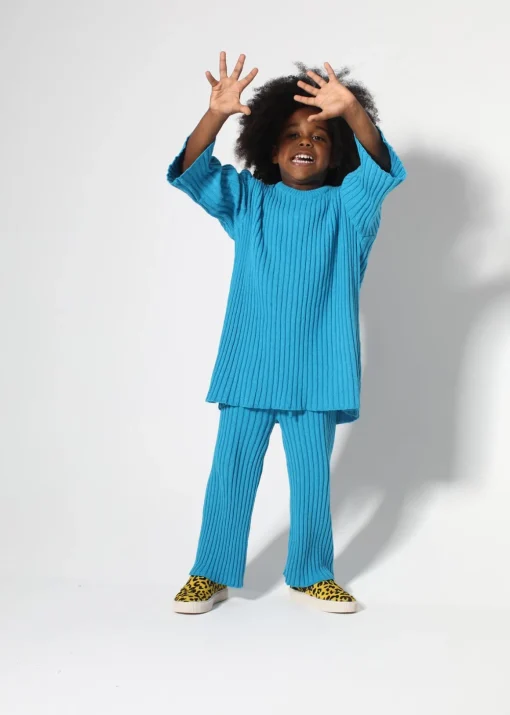 BLUE MERINO KNIT TROUSERS