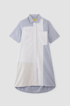 BLUE PATCHWORK SHIRT DRESS