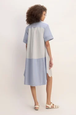 BLUE PATCHWORK SHIRT DRESS