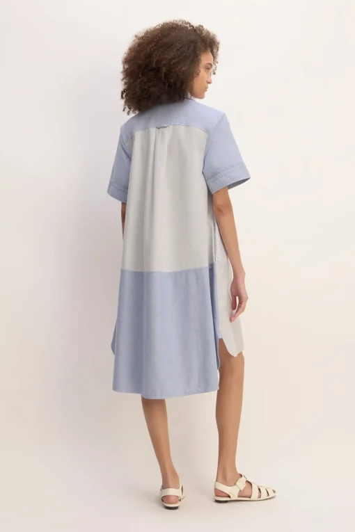 BLUE PATCHWORK SHIRT DRESS