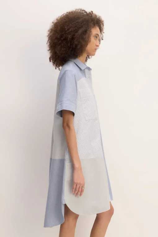 BLUE PATCHWORK SHIRT DRESS