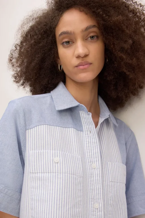 BLUE PATCHWORK SHIRT DRESS