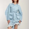 BLUE ROUND SLEEVE MULTI POCKET JACKET