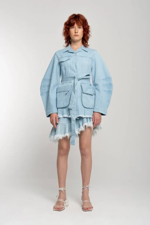 BLUE ROUND SLEEVE MULTI POCKET JACKET