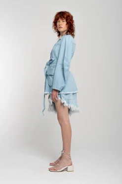 BLUE ROUND SLEEVE MULTI POCKET JACKET