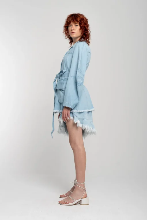BLUE ROUND SLEEVE MULTI POCKET JACKET