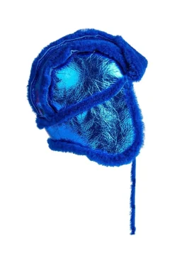 BLUE SHINY LEATHER EAR COVER HAT