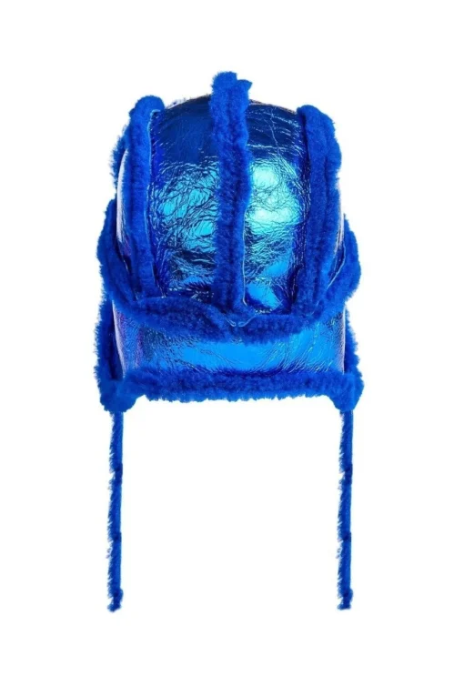 BLUE SHINY LEATHER EAR COVER HAT