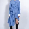 BLUE STRIPED SHIRT DRESS WITH SIDE BOW