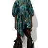 BLUE ZEBRA BROCADE BALLOON SLEEVE DRESS