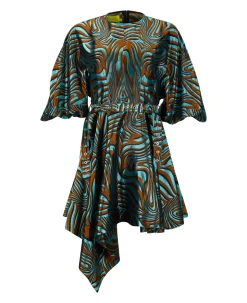 BLUE ZEBRA BROCADE BALLOON SLEEVE DRESS