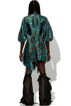 BLUE ZEBRA BROCADE BALLOON SLEEVE DRESS