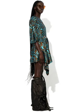 BLUE ZEBRA BROCADE BALLOON SLEEVE DRESS