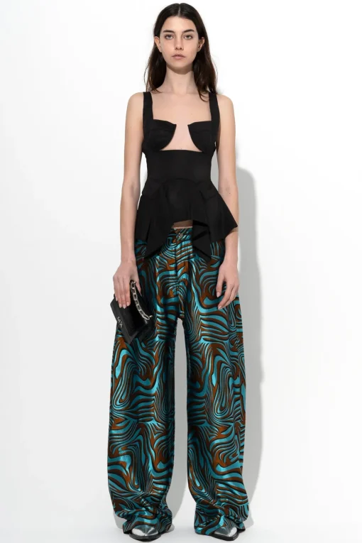 BLUE ZEBRA BROCADE BOYFRIEND TROUSERS
