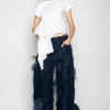 BOYFRIEND TROUSERS IN SHREDDED NAVY DENIM