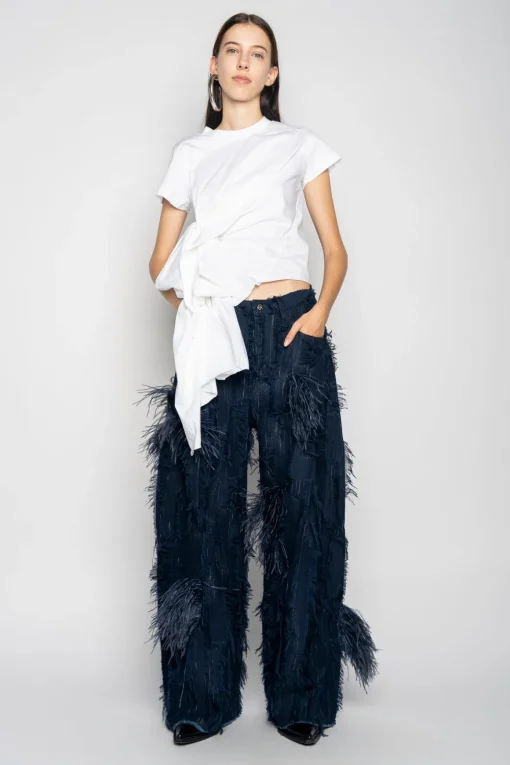 BOYFRIEND TROUSERS IN SHREDDED NAVY DENIM