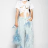 BOYFRIEND TROUSERS IN SHREDDED LIGHT BLUE DENIM