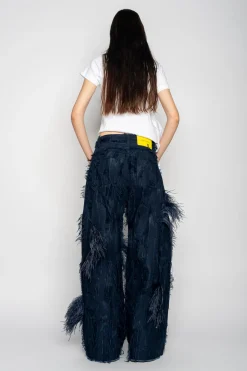 BOYFRIEND TROUSERS IN SHREDDED NAVY DENIM